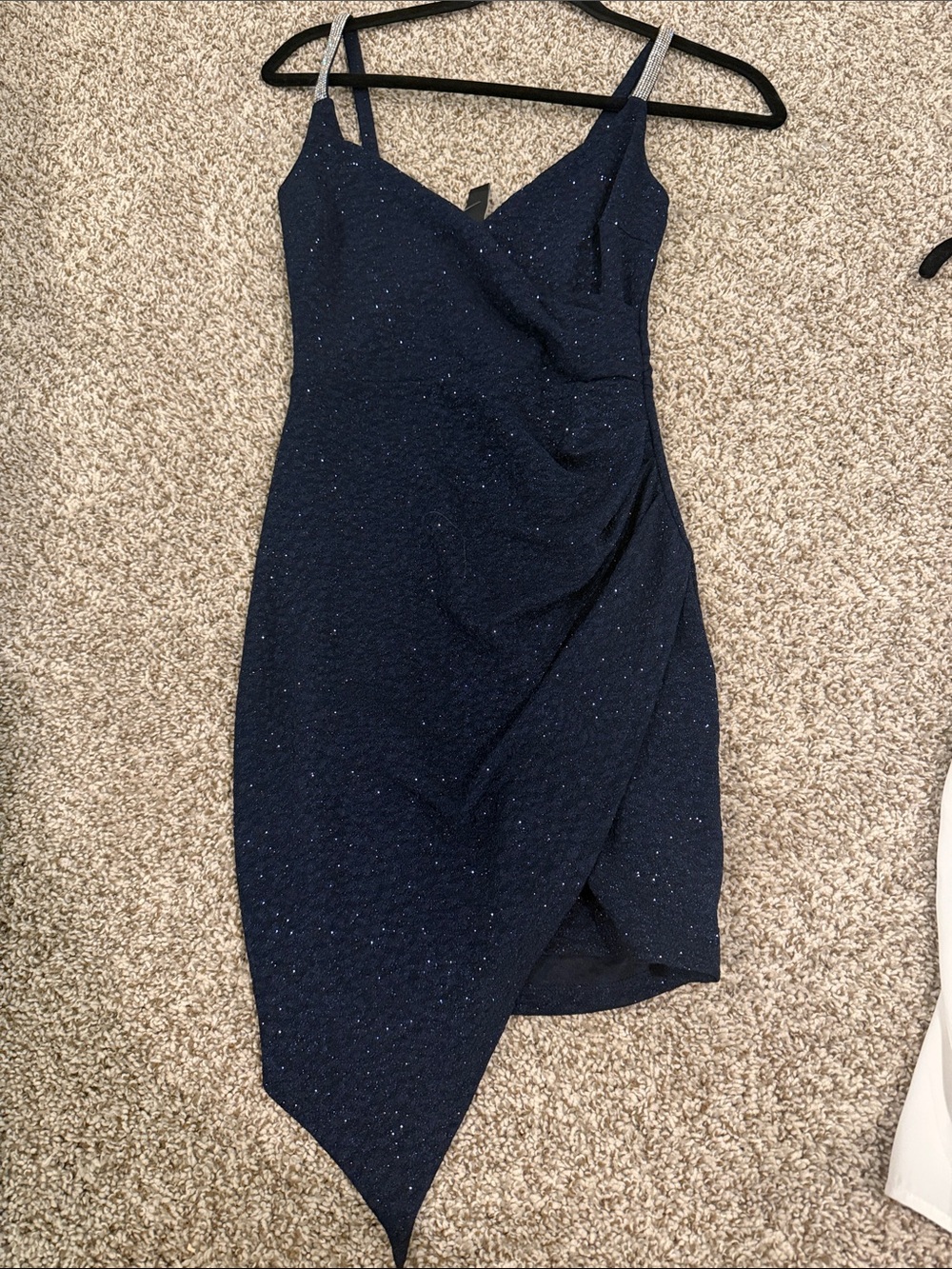 Windsor shimmer Navy Asymmetrical Slip Dress size small new without tags